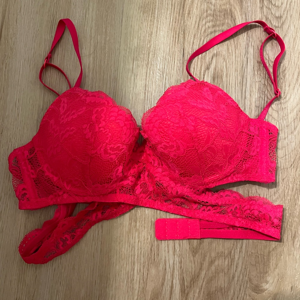 La Senza Neon Pink Lace Bra, Sz 32C